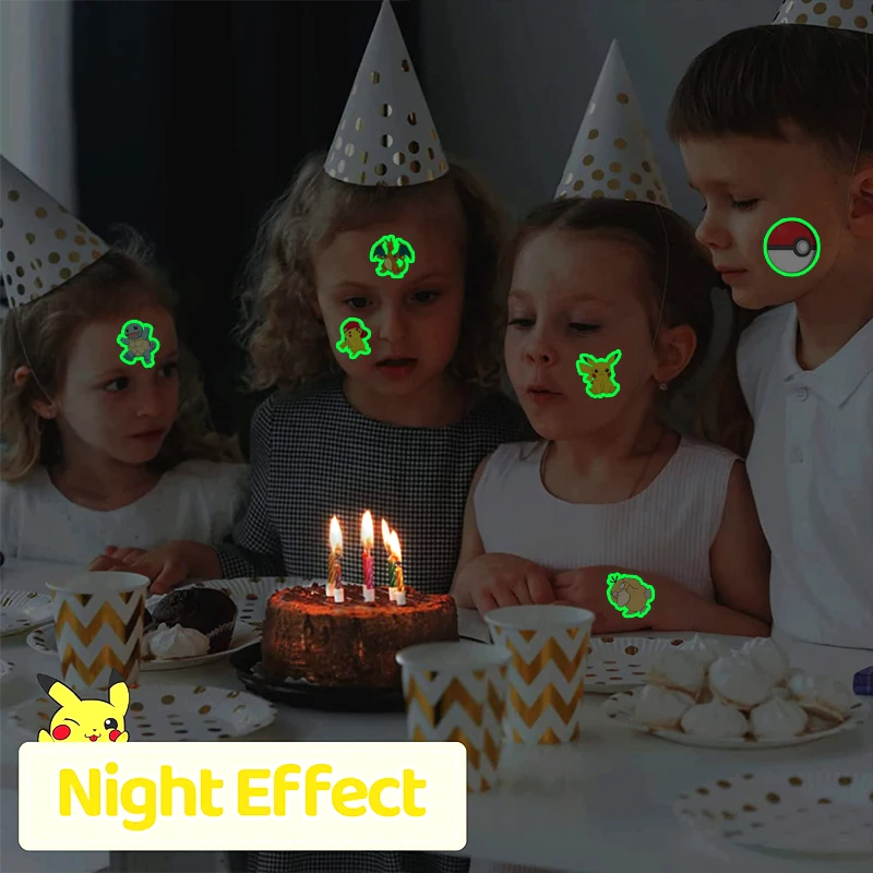 어린이용 포켓몬 발광 문신, 피카츄 스타일, 임시 문신 스티커, 소년 소녀 글로우 파티 용품, 어린이 선물