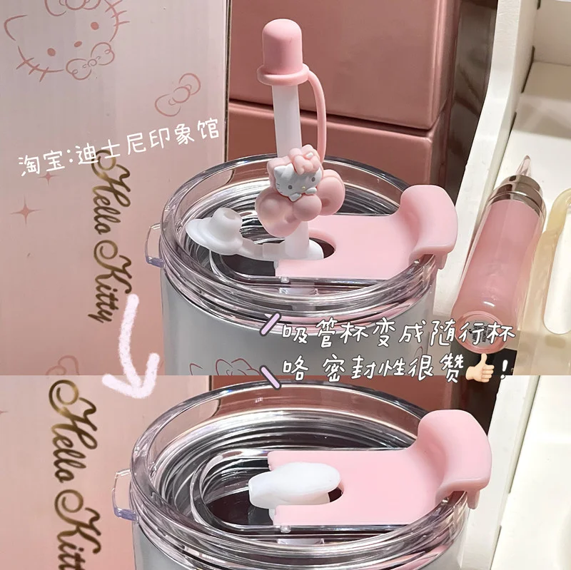 산리오 카와이 헬로키티 물컵 학생 만화 애니메이션 480ML 휴대용 빨대 직접 음료 보온병 컵 사무실 커피 컵 선물