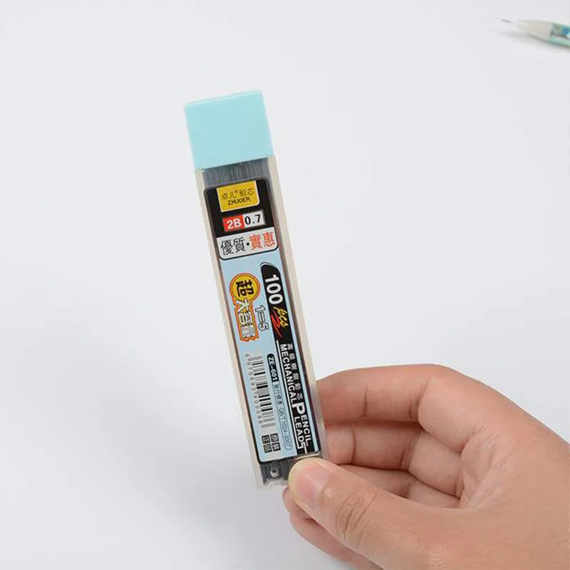 100 개/상자 기계식 연필 리드 0.5mm/0.7mm 2B 연필 막대 자동 연필 리드 리필 학교 스케치 드로잉 용품