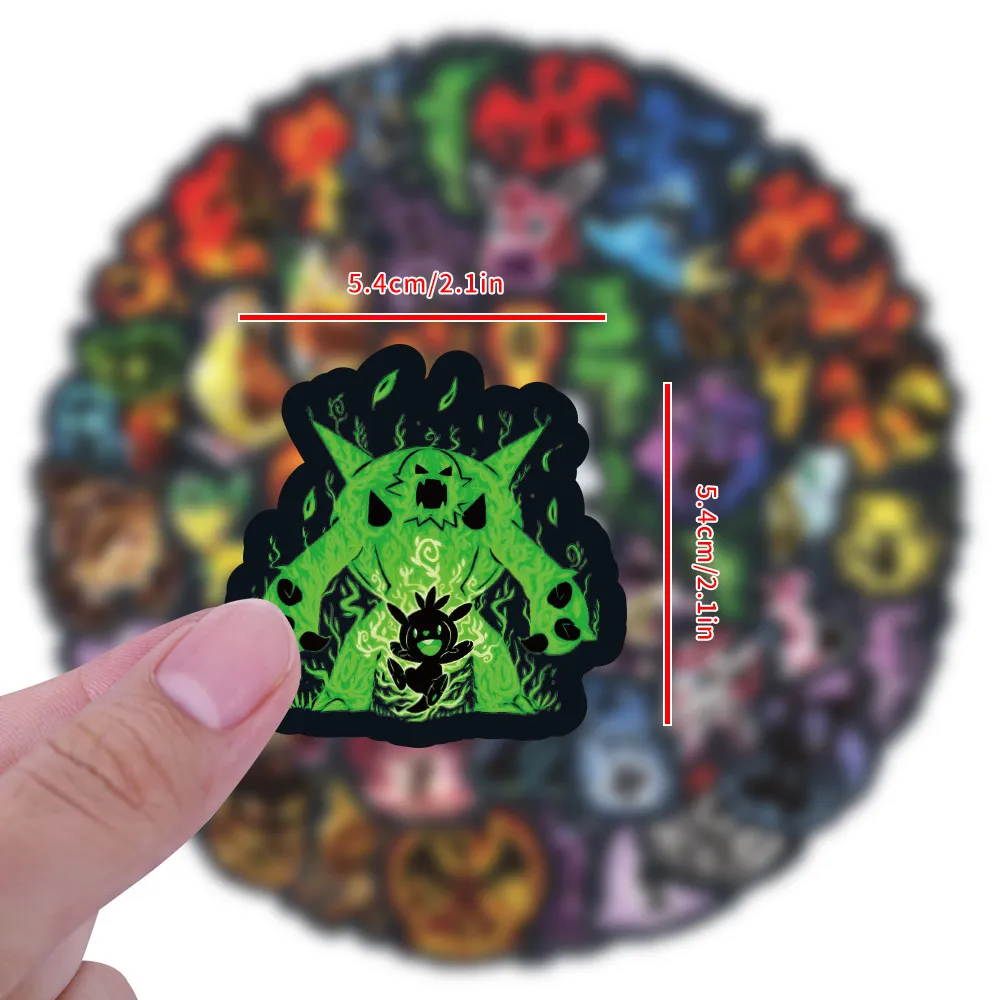 귀여운 네온 포켓몬 만화 스티커, 애니메이션 카와이 데칼, 노트북, 스케이트보드, 오토바이 폰, 방수 스티커, 아이 장난감, 10 개, 30 개, 60 개