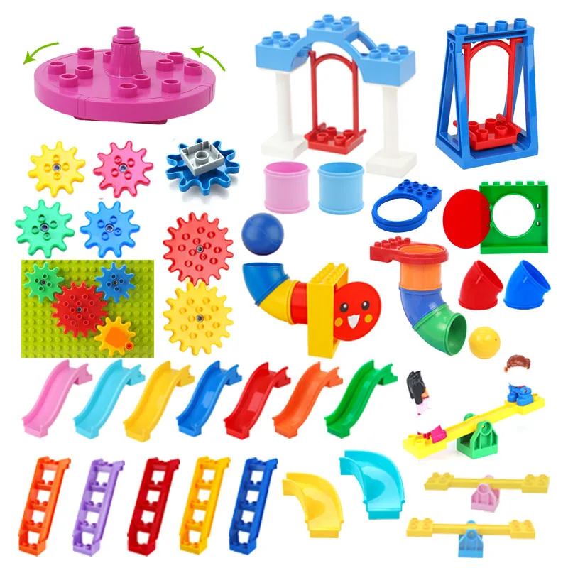 큰 빌딩 블록 부품 파이프라인 놀이터 슬라이드 사다리 스윙 스핀 기어 호환 듀플로, 어린이 벽돌 조립 장난감 title=큰 빌딩 블록 부품 파이프라인 놀이터 슬라이드 사다리 스윙 스핀 기어 호환 듀플로, 어린이 벽돌 조립 장난감 