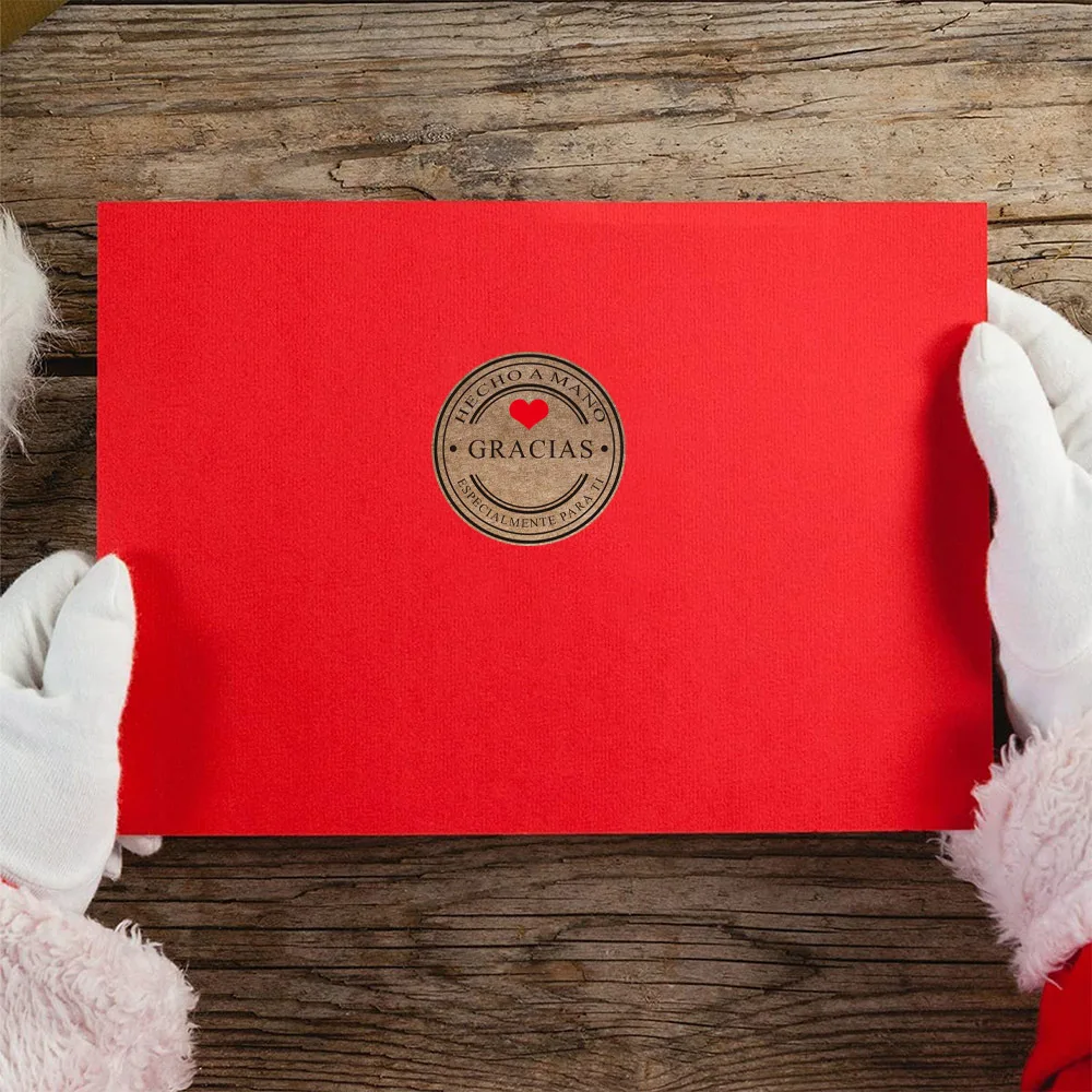 100-500 Pcs 롤 스페인어 Gracias 크래프트 인감 스티커 프랑스어 감사합니다 Fait 메인 Avec Amour DIY 종이 라벨 접착 선물 인감