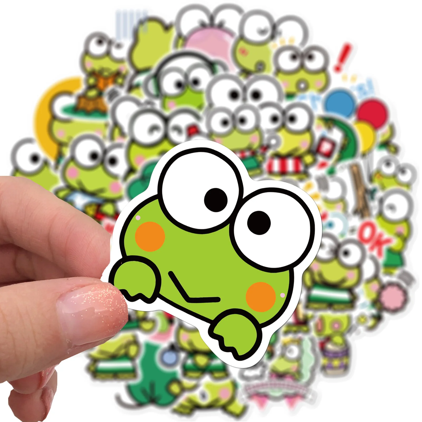 Kawaii Keroppi 스티커 만화 어린이 장난감 PVC 그래피티 데칼, 휴대폰 여행 가방, 문구 냉장고 노트북 스티커 선물, 10 개, 30 개, 50 개