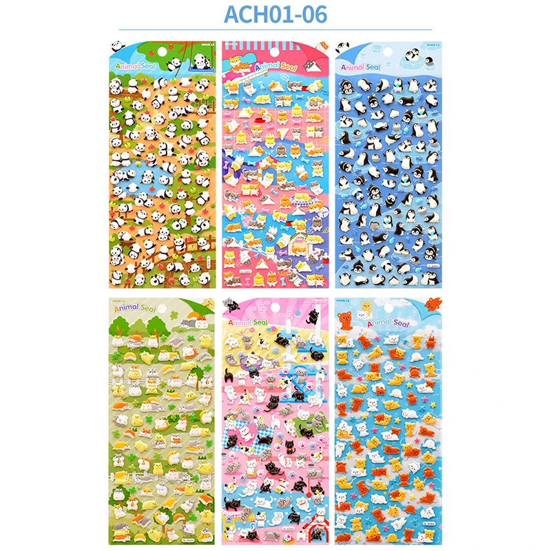 1 시트 3D 푹신한 대량 스티커 만화 펭귄 팬더 스테레오 버블 스티커 일기 스티커 장식 DIY 문구 스티커 랜덤