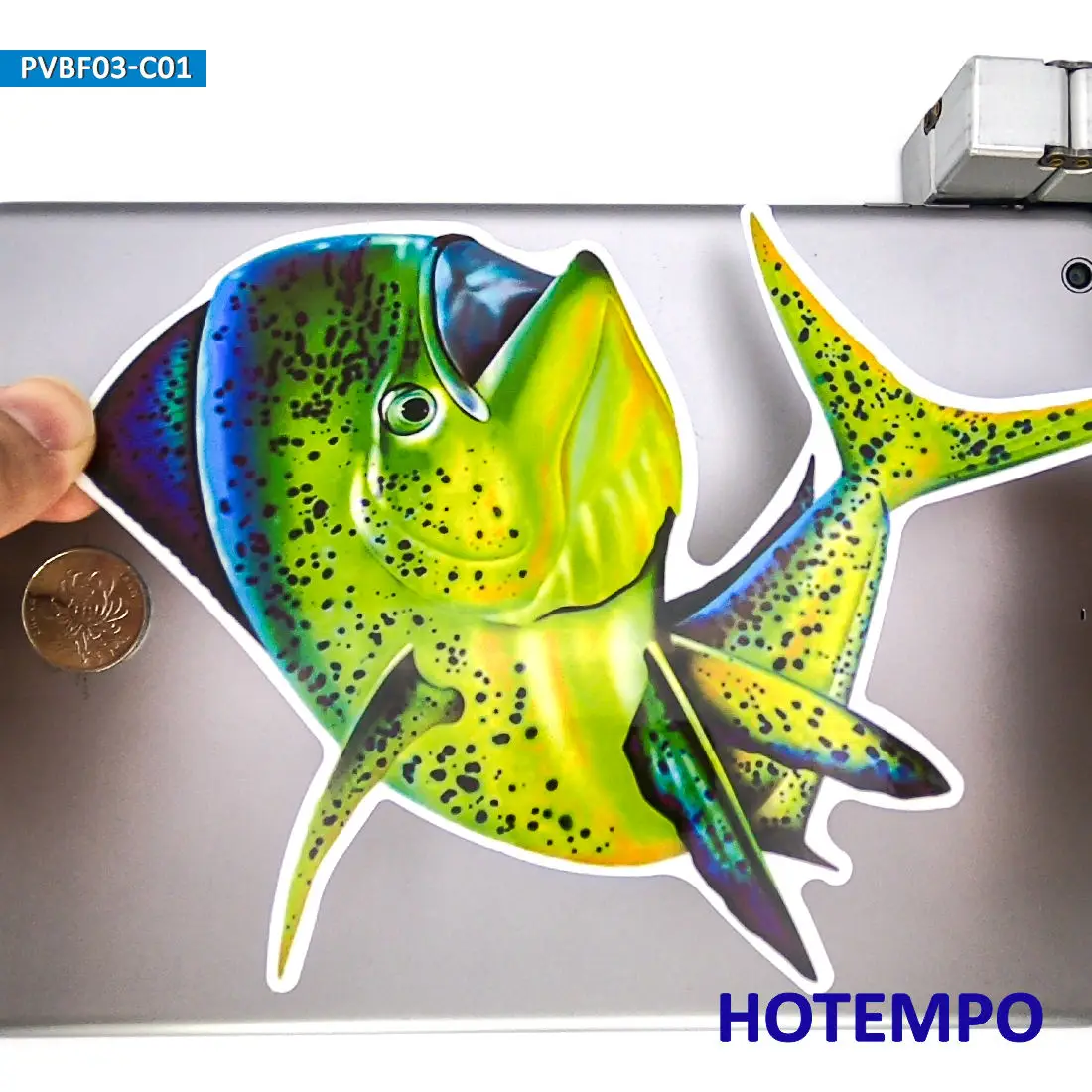 20 센티미터, 큰 크기의 바다 물고기, 일반적인 돌고래 물고기, 옥외 방수 스티커, 어부, 보트, 수하물, 노트북, 오토바이, 자동차 스티커