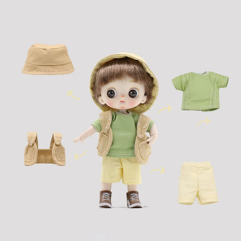 Obitsu 11 인형 의류 세트, 귀여운 캐주얼 카고 반바지, 느슨한 별 스탠드 칼라 재킷, 페니용 지퍼 포함