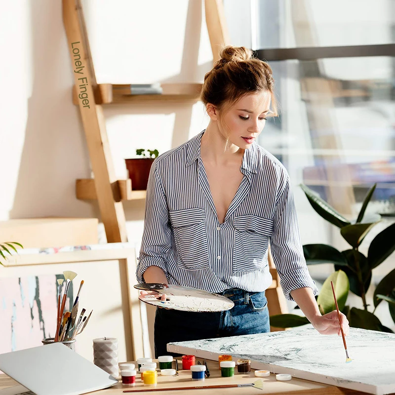 선풍기 강모 아티스트 페인트 브러시 세트, 아크릴 수채화 유화, 100% 천연 청킹 호그 강모, 흘림 방지 팁, 7 개