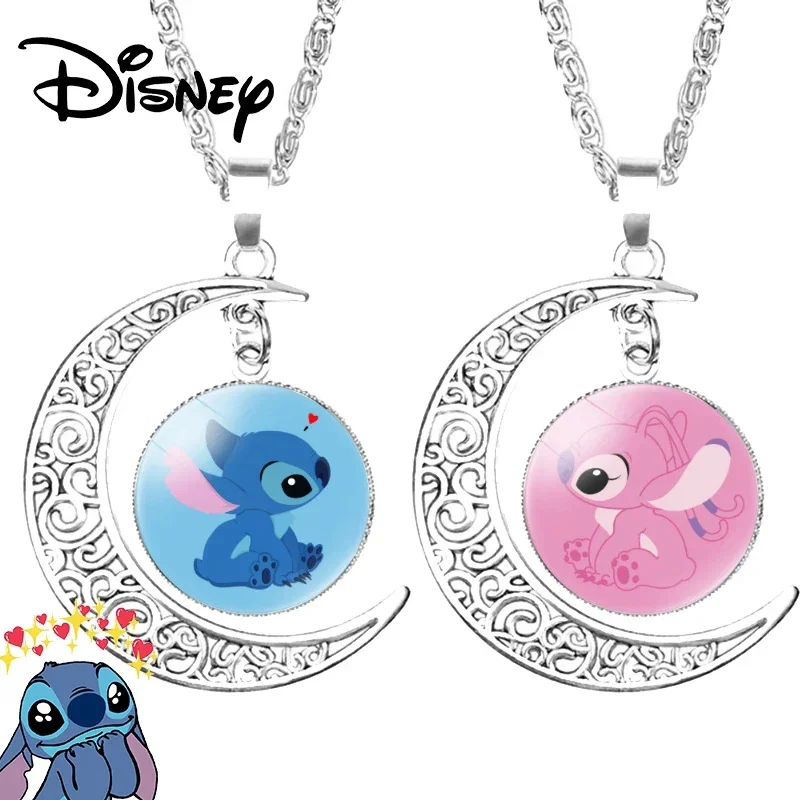 디즈니 스티치 여성용 만화 목걸이, Lilo & Stitch 달 하트 모양 목걸이, 펜던트 액세서리, 패션 쥬얼리, 소녀 장난감 선물 title=디즈니 스티치 여성용 만화 목걸이, Lilo & Stitch 달 하트 모양 목걸이, 펜던트 액세서리, 패션 쥬얼리, 소녀 장난감 선물