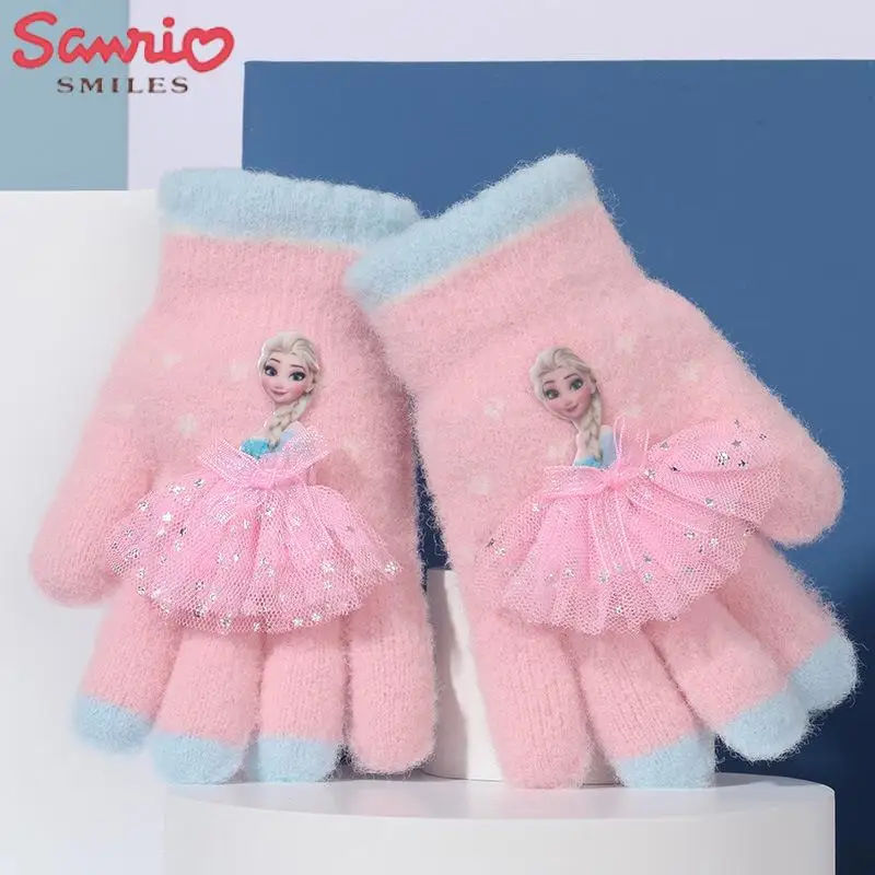 2023 산리오 장갑 어린이 만화 마이멜로디 포차코 쿠로미 겨울 소년 봉제 두꺼운 따뜻한 장갑 여아 다섯 손가락 장갑