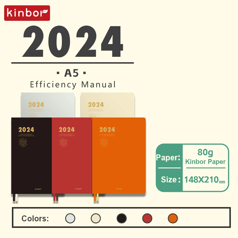 Kinbor 2024 A6 A5 저널 노트북, 연간 일정, 일일 노트북 및 저널, 타임 라인, 주간 계획, 효율적 학교 사무실