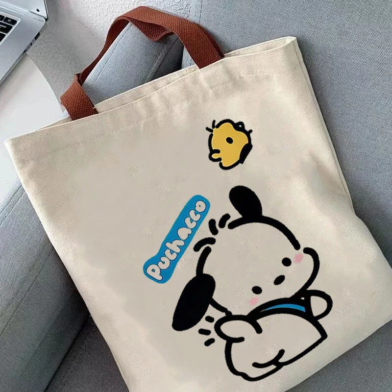 카와이 산리오 포챠코 캔버스 가방, 여성 만화 원 숄더 백, 아웃 대용량 책 운반 가방, 토트 겨드랑이 가방, 선물