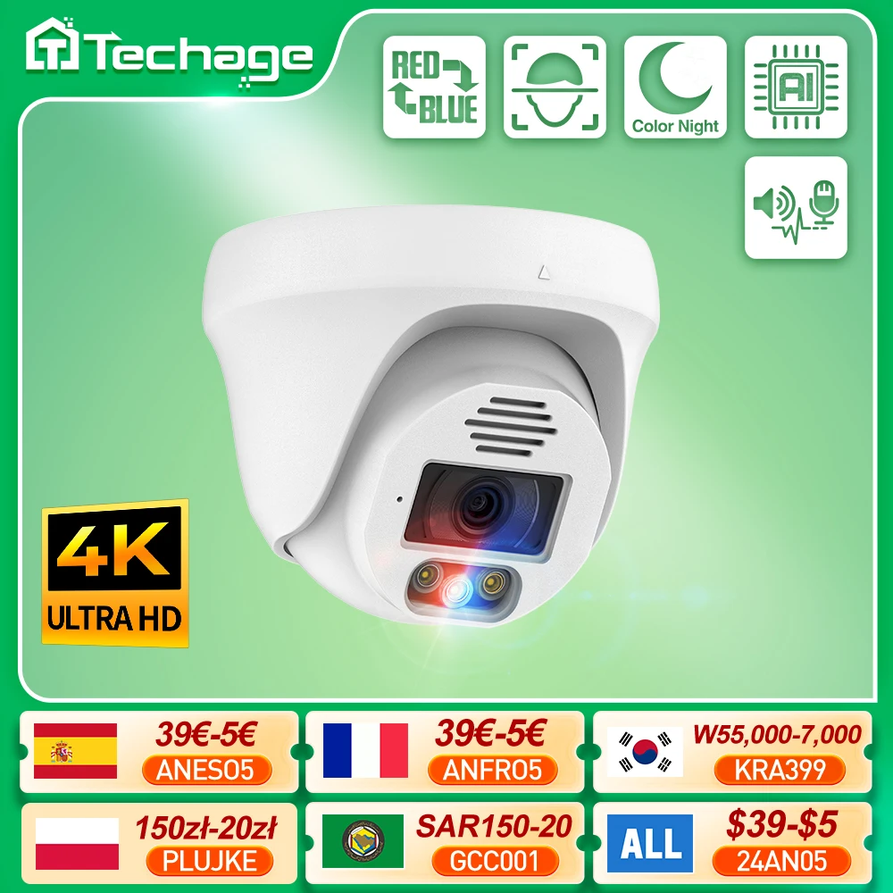 Techage AI 인간 감지 컬러 야간 투시경, NVR 시스템 비디오 감시용 실내 돔 카메라, H.265, 5MP, 8MP, 4K POE IP 카메라 title=Techage AI 인간 감지 컬러 야간 투시경, NVR 시스템 비디오 감시용 실내 돔 카메라, H.265, 5MP, 8MP, 4K POE IP 카메라
