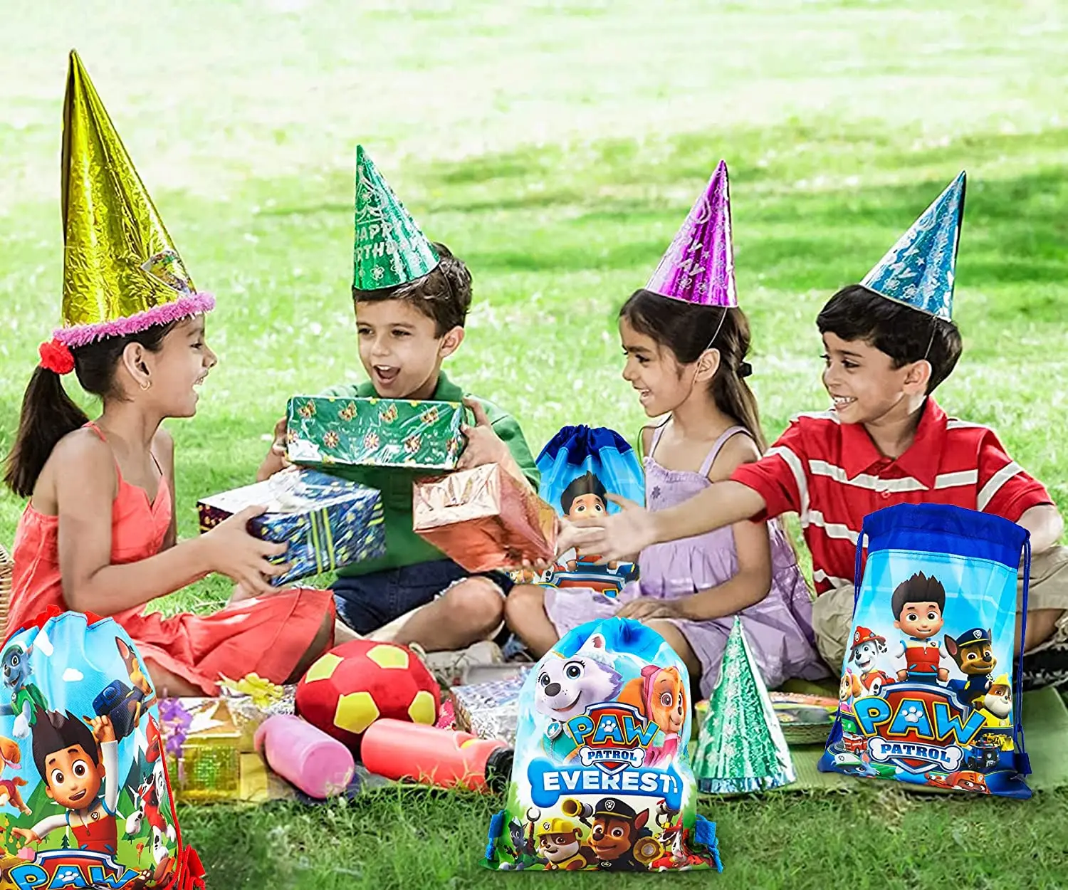 발 순찰견 귀여운 만화 어린이 장난감 드로스트링 백, 유치원 소년 어깨 배낭 순찰 생일 장난감 선물