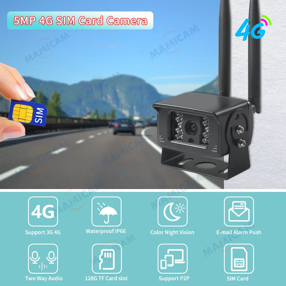 5MP HD Wifi IP 카메라 4G SIM 카드 야외 총알 자동차 카메라, 1080P 보안 금속 쉘 CCTV 감시 카메라 P2P Camhi APP