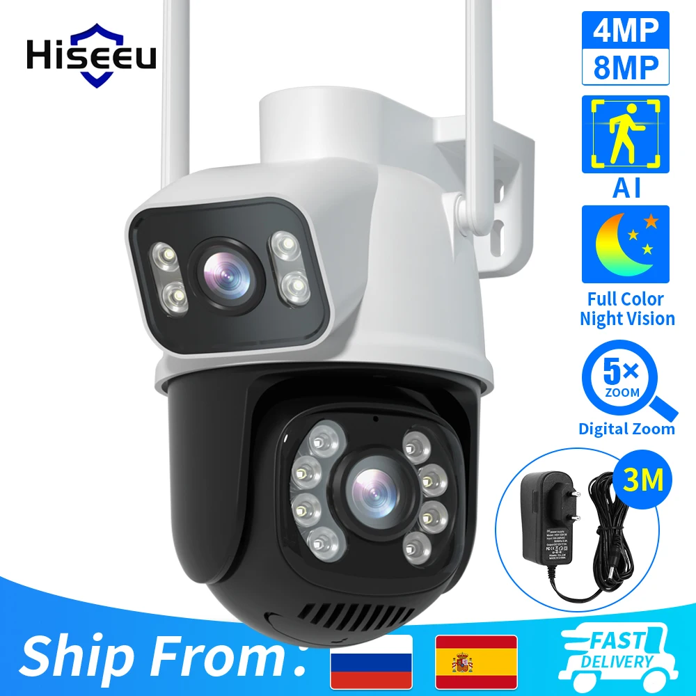Hiseeu 무선 감시 CCTV 카메라, 4K 8MP PTZ 와이파이 IP 듀얼 렌즈, 5 배 확대, AI 인간 감지, ONVIF 카메라, 보안 보호 title=Hiseeu 무선 감시 CCTV 카메라, 4K 8MP PTZ 와이파이 IP 듀얼 렌즈, 5 배 확대, AI 인간 감지, ONVIF 카메라, 보안 보호 
