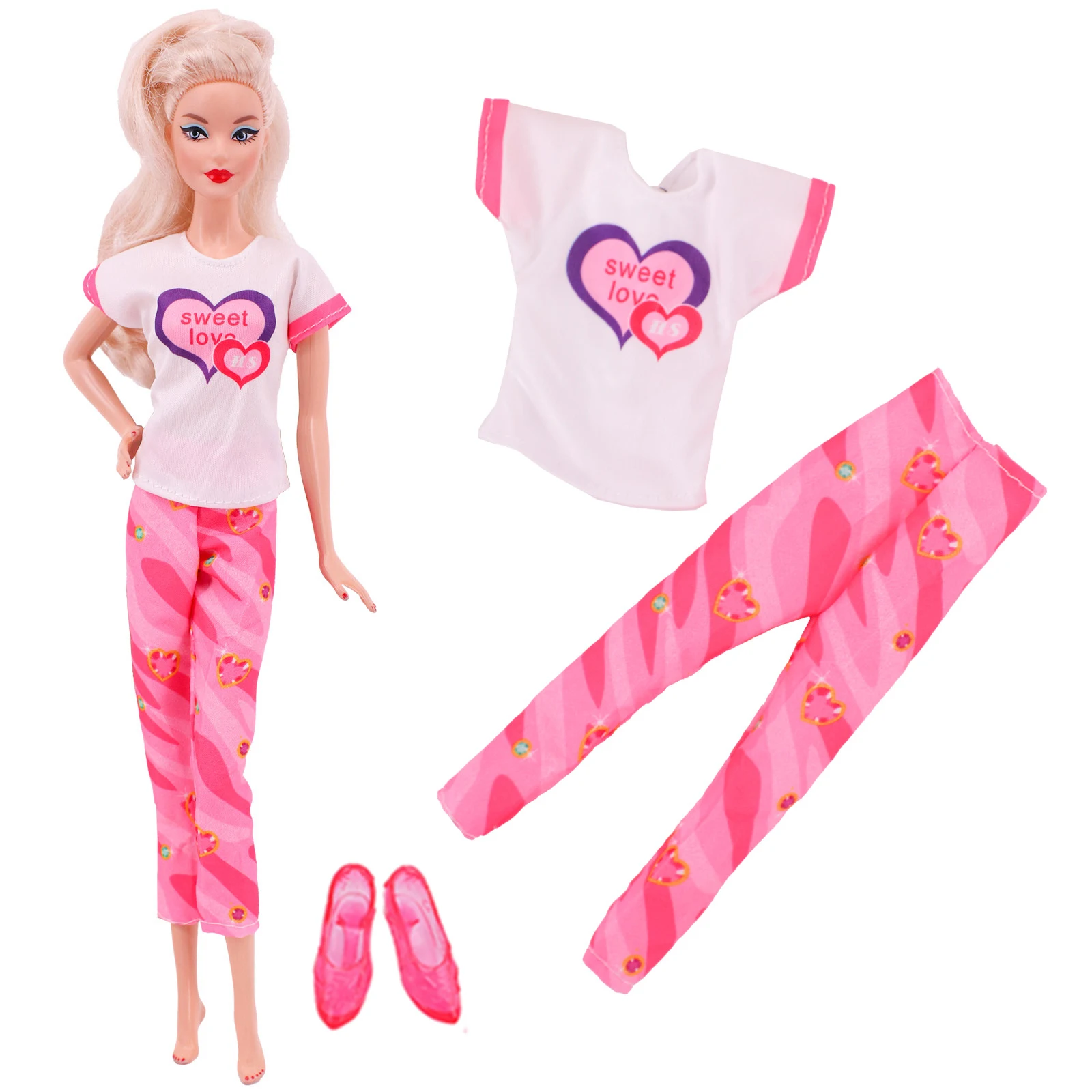 바비 인형 옷, 새로운 패션 티셔츠, 재킷 및 바지, 11.8 인치 인형에 적합, 캐주얼 의류, 무료 신발 소녀 선물, 1 세트