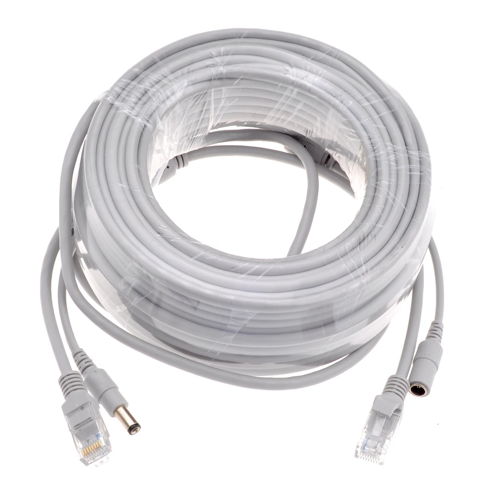 옵션 회색 CAT5/CAT-5e 이더넷 케이블, RJ45 + DC 전원 CCTV 네트워크 랜 케이블, 시스템 IP 카메라용, 5M, 10M, 15M, 20M, 30M