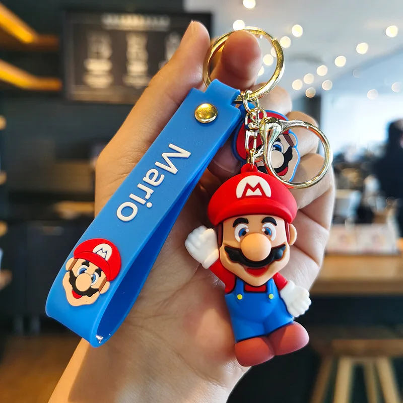 카와이 슈퍼 마리오 Q 에디션 키체인, 어린이 작은 선물, 자동차 키 체인 인형, 부드러운 접착제 펜던트, 커플 키체인 선물