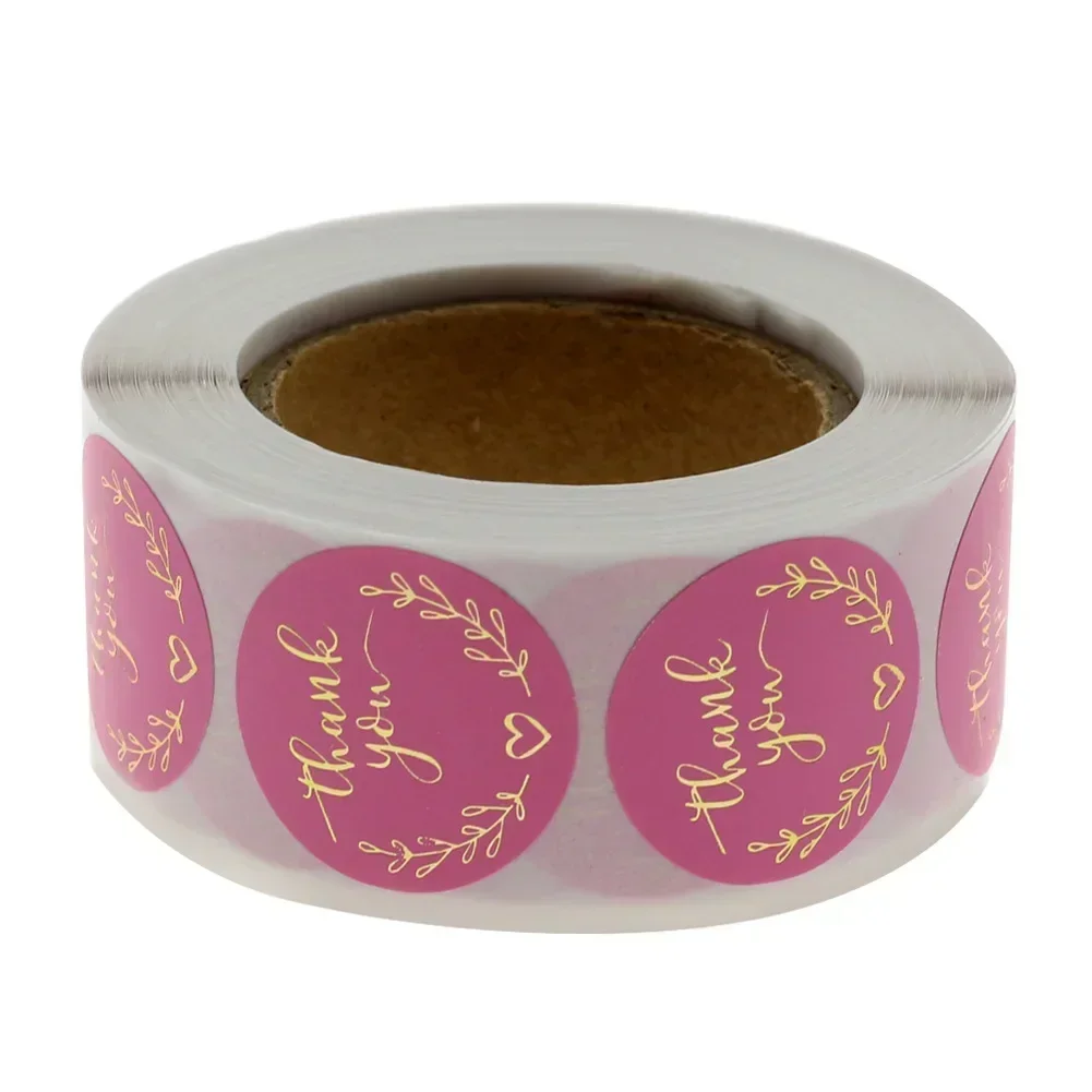 감사합니다 핑크 종이 비즈니스 라벨 스티커 50-500 개, 베이킹 포장 수제 장식 귀여운 문구 용품 1 인치