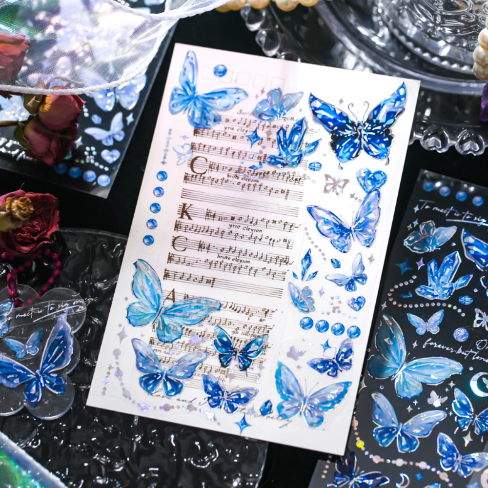 Mr.Paper 4 디자인 빈티지 나비 스티커 팩, 릴리프 골드 카드 핸드북 장식 스티커, 아트 용품 문구