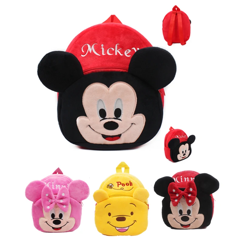 디즈니 미키 스티치 귀여운 만화 어린이 봉제 배낭 장난감, 미니 학교 가방, 어린이 선물, 소년 소녀 아기 학생 가방 지갑