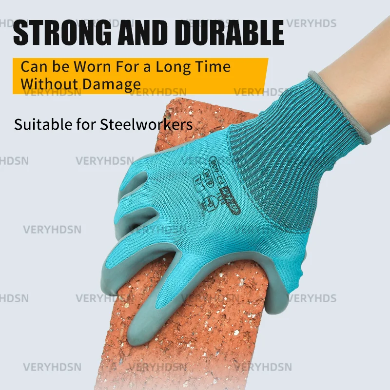 남녀공용 안전 작업 장갑 코팅, 내구성 및 통기성 다목적 그립 니트릴 장갑 고무, 절단 방지 니트 손목 커프, 2 쌍