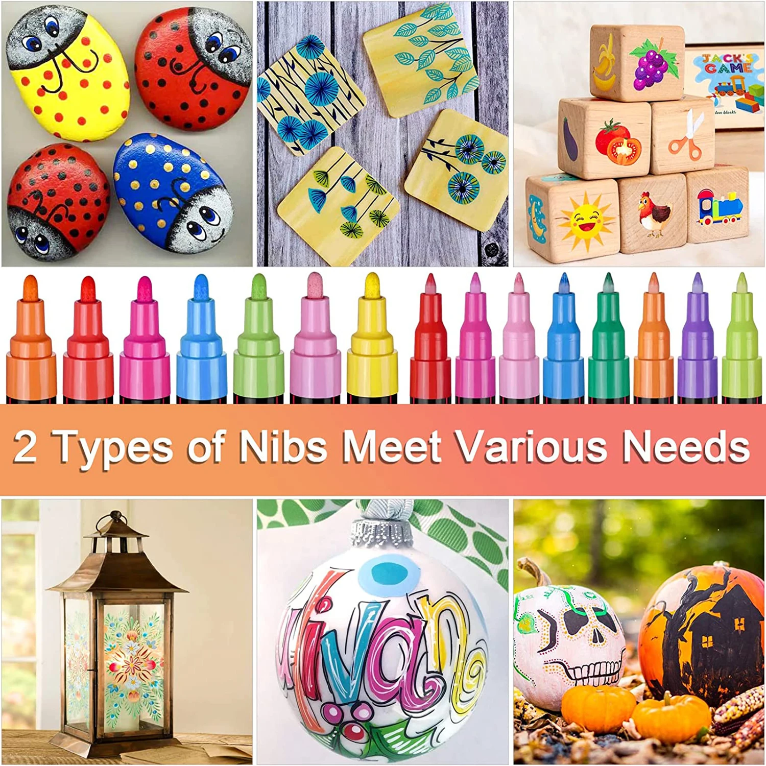 프리미엄 페인트 펜 아크릴 페인트 마커, 0.7mm 미세 점 및 2.0mm 미들 팁, 모든 표면 미술 용품