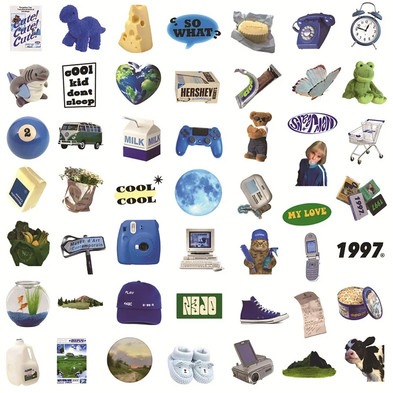 신선한 소 치즈 PVC 그래피티 스티커, 스티커 미적 색상 장식 스크랩북, DIY 어린이 전화 문구 공급, 10 개, 30 개, 50 개