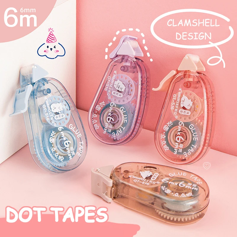 Journamm 투명 양면 접착 롤러 테이프, 도트 글루 테이프, DIY 스크랩북, 창의적인 문구, 학용품, 6m x 6mm