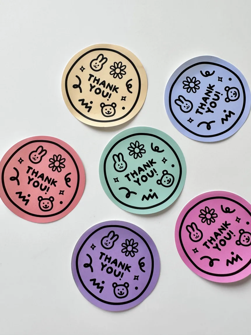 귀여운 곰 땡큐 스티커, 컬러 접착 장식 라벨, 봉투 우편물 가방, 어린이 선물, 베이비 샤워 생일 선물, 60 개