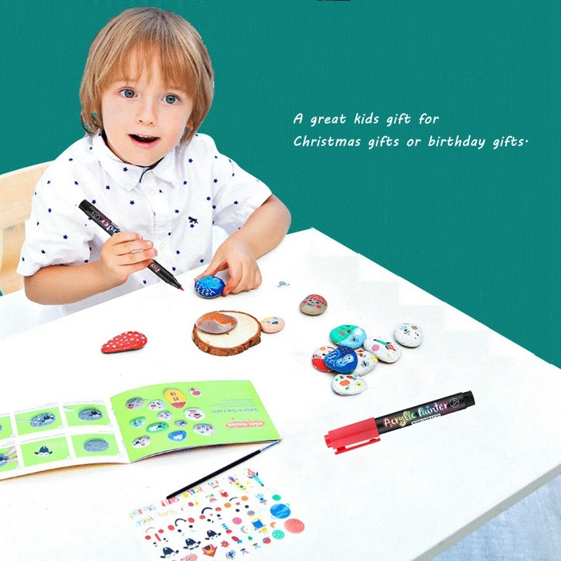 아크릴 페인트 펜 브러시 마커 펜, 바위 그림, 돌, 세라믹, 유리, 목재, 캔버스, DIY 미술 제작 용품, 60 색