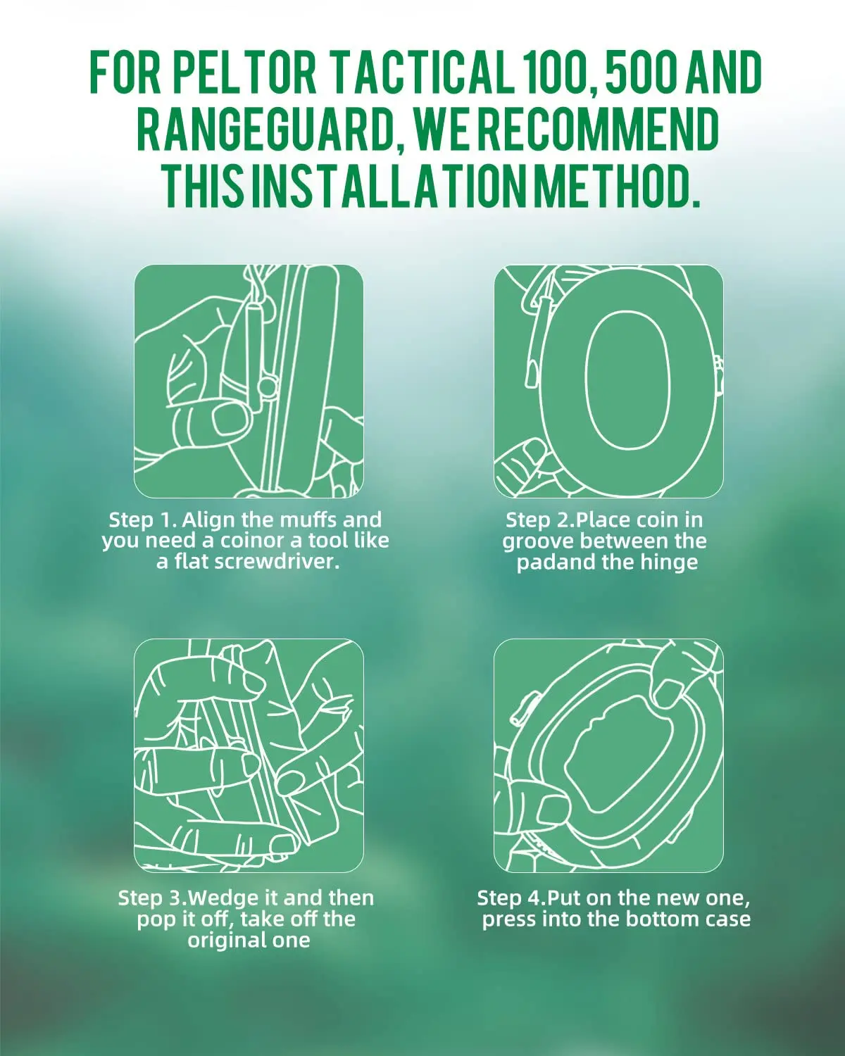 HOCAZOR 교체용 젤 이어 패드 헤드셋, 실리콘 패드, 펠터 전술 100 300 500 레인지 가드 3M 워크튠과 호환
