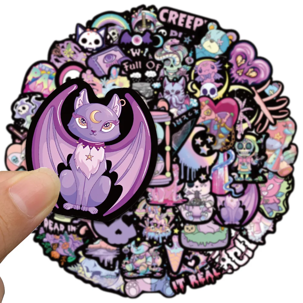 소름 끼치는 귀여운 어둠 고딕 만화 해골 스티커, 노트북 휴대폰 러기지 컵, 방수 그래피티 자전거 자동차 데칼, 56 개