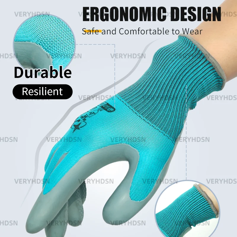 남녀공용 안전 작업 장갑 코팅, 내구성 및 통기성 다목적 그립 니트릴 장갑 고무, 절단 방지 니트 손목 커프, 2 쌍