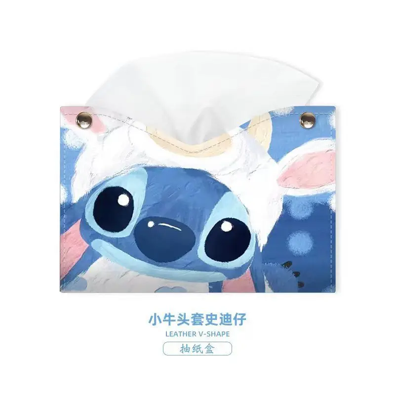 디즈니 스티치 가죽 티슈 박스, 자동차 티슈 박스, 만화 집 거실 장식, 방수 주방 테이블 책상 냅킨 거치대