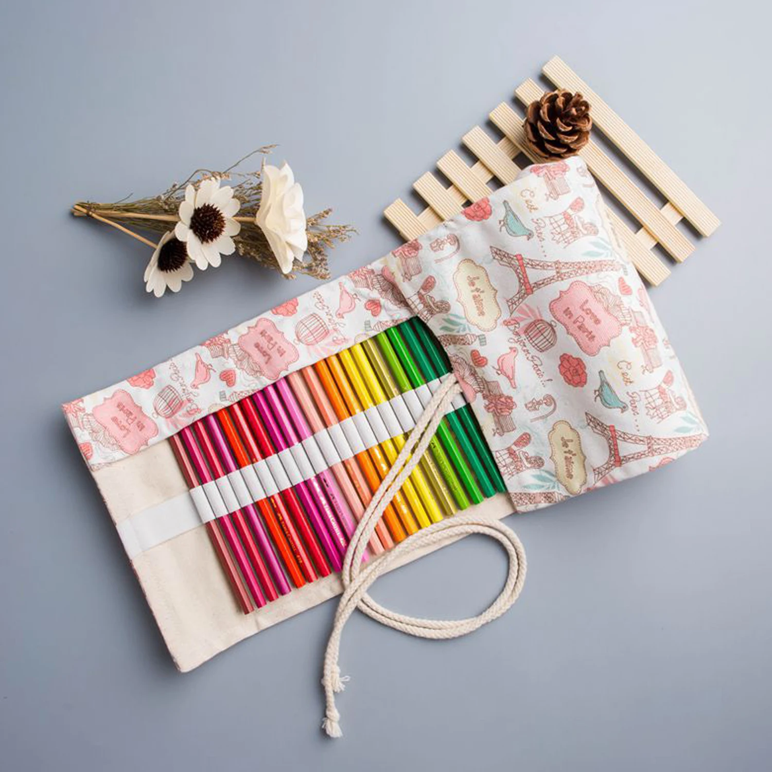 귀여운 연필 케이스, 12/24/36/48 구멍, 아트 롤 펜 가방, 귀여운 연필 랩 파우치, 학생 보관 문구, 학용품