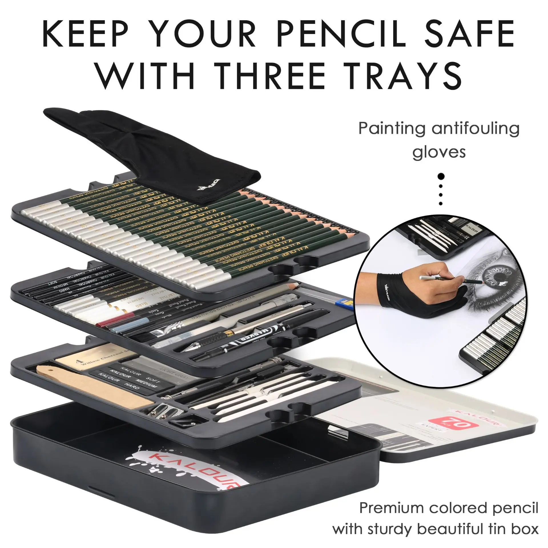 미술 그림 세트 스케치 연필 스케치 도구 세트, 그림 선물용 미술 용품, 주석 상자, 70/35 개