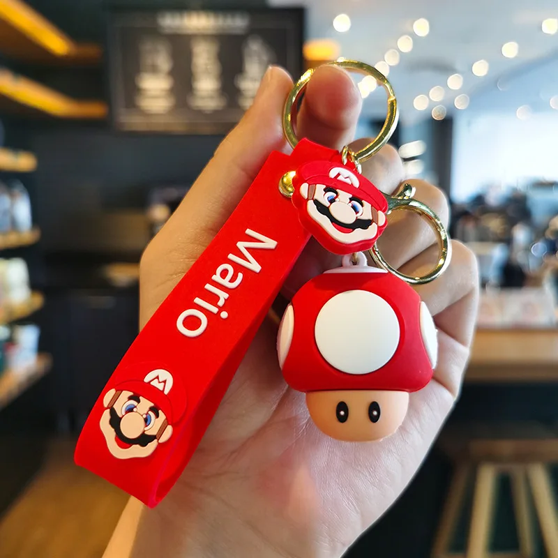 카와이 슈퍼 마리오 Q 에디션 키체인, 어린이 작은 선물, 자동차 키 체인 인형, 부드러운 접착제 펜던트, 커플 키체인 선물