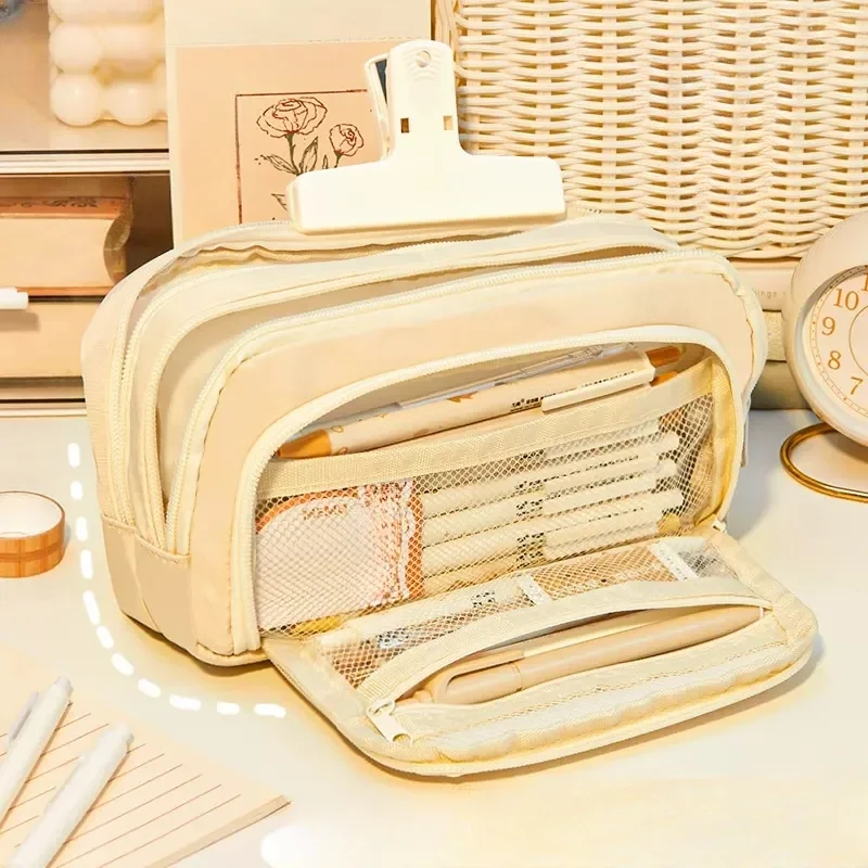 대용량 연필 가방, 미적인 학교 큰 파우치, 소녀 귀여운 문구 홀더 가방, 어린이 펜 케이스, 학생 학용품