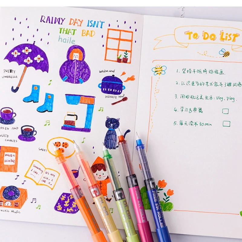 Haile 귀여운 롤러 볼펜, 0.28/0.38/0.5mm 초 미세 펜촉 액체 잉크 볼펜, 저널 쓰기 용 학교 사무실 문구