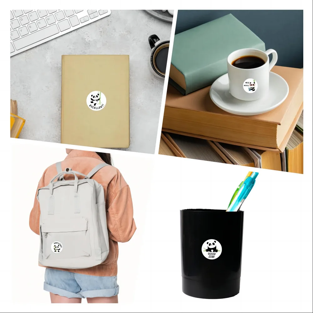 귀여운 동물 팬더 라벨 스티커 롤 봉투, 칭찬 보상 학생 작업 문구 도장 라벨, 100-500 개, 2.5cm