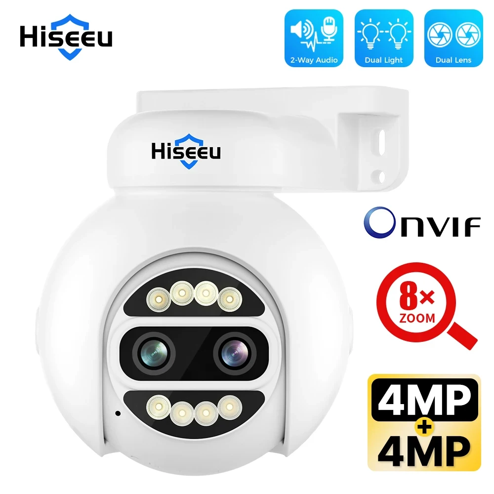 Hiseeu 4K 듀얼 렌즈 POE 카메라, 양방향 오디오 CCTV PTZ 보안 야간 투시경 비디오 감시 카메라, 4MP + 4MP, 8MP, HD 8X 줌 title=Hiseeu 4K 듀얼 렌즈 POE 카메라, 양방향 오디오 CCTV PTZ 보안 야간 투시경 비디오 감시 카메라, 4MP + 4MP, 8MP, HD 8X 줌