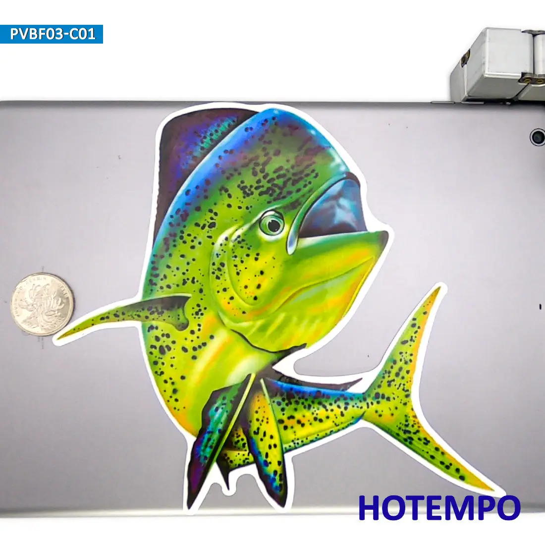 20 센티미터, 큰 크기의 바다 물고기, 일반적인 돌고래 물고기, 옥외 방수 스티커, 어부, 보트, 수하물, 노트북, 오토바이, 자동차 스티커