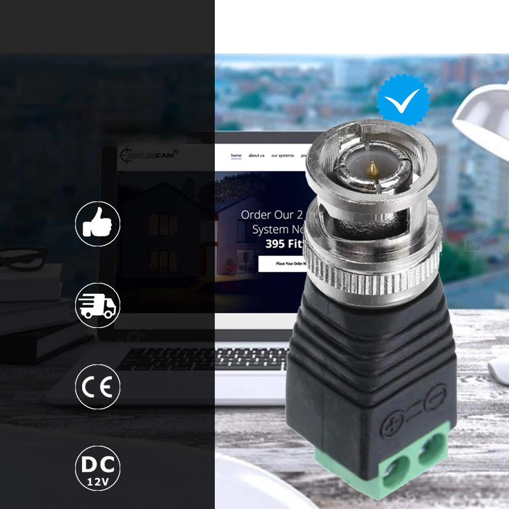 AHD 카메라 CVI 카메라 TVI 카메라 CCTV 카메라용 BNC 커넥터, 동축, Cat5, Cat6 케이블, 10 개