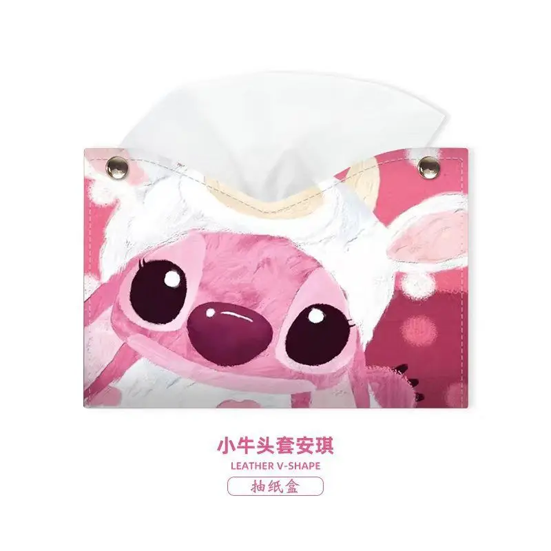 디즈니 스티치 가죽 티슈 박스, 자동차 티슈 박스, 만화 집 거실 장식, 방수 주방 테이블 책상 냅킨 거치대