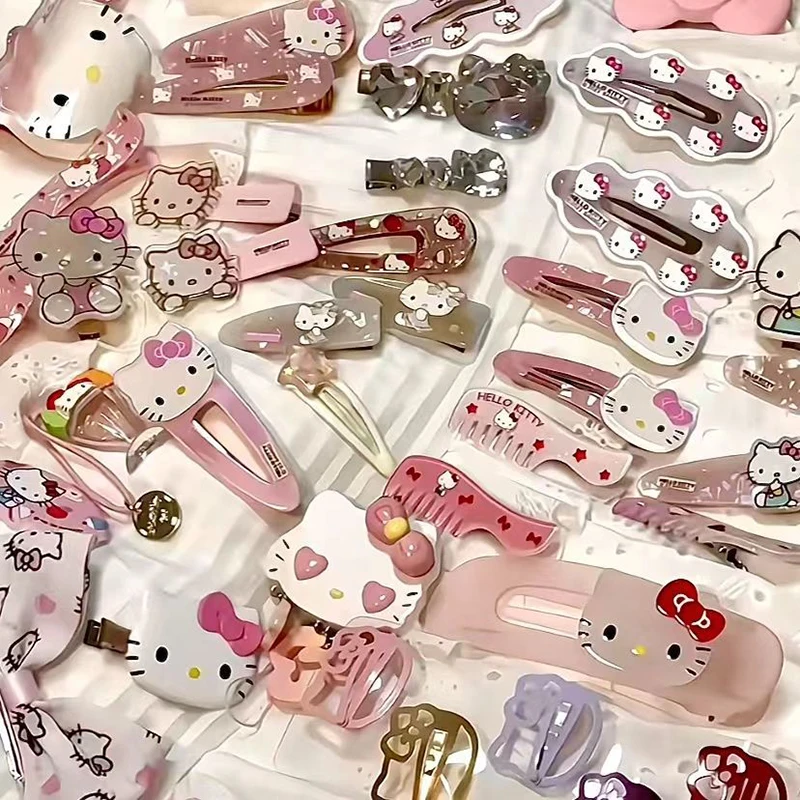 귀여운 산리오 머리핀 헬로 키티 애니메이션, 귀여운 만화, 학생 헤어 클립, 헤어 액세서리 장식 장난감, 소녀 선물, 19 개