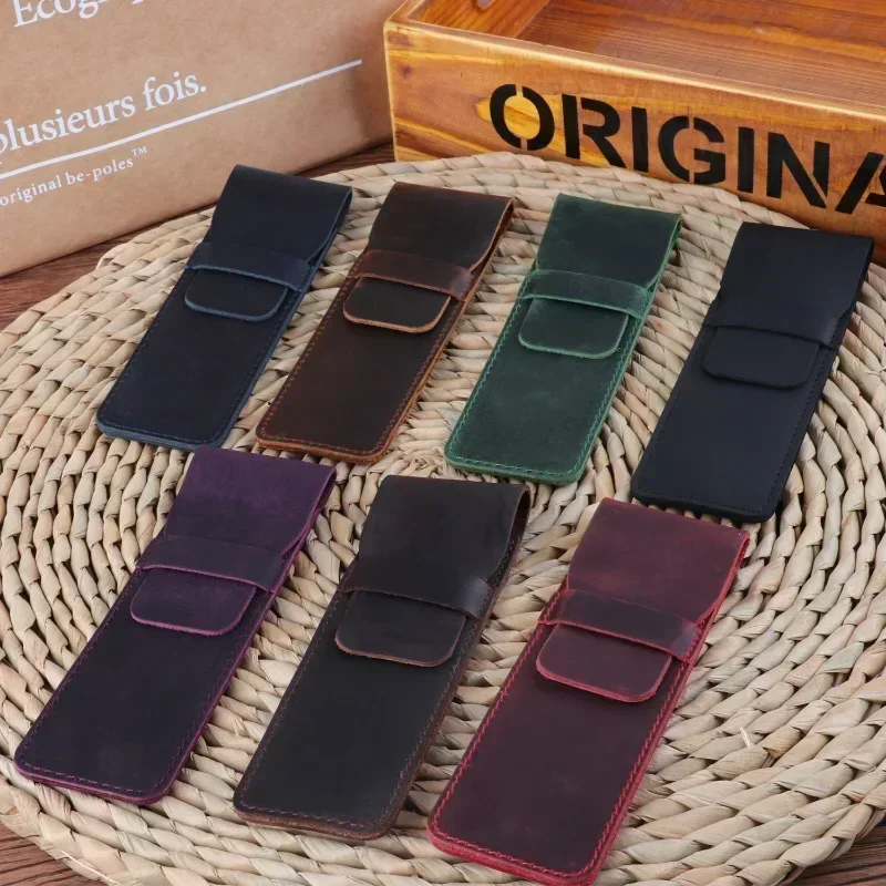 수제 진짜 가죽 펜슬 가방, 소가죽 만년필 케이스, 거치대 빈티지 레트로 스타일 액세서리, 여행 Journa