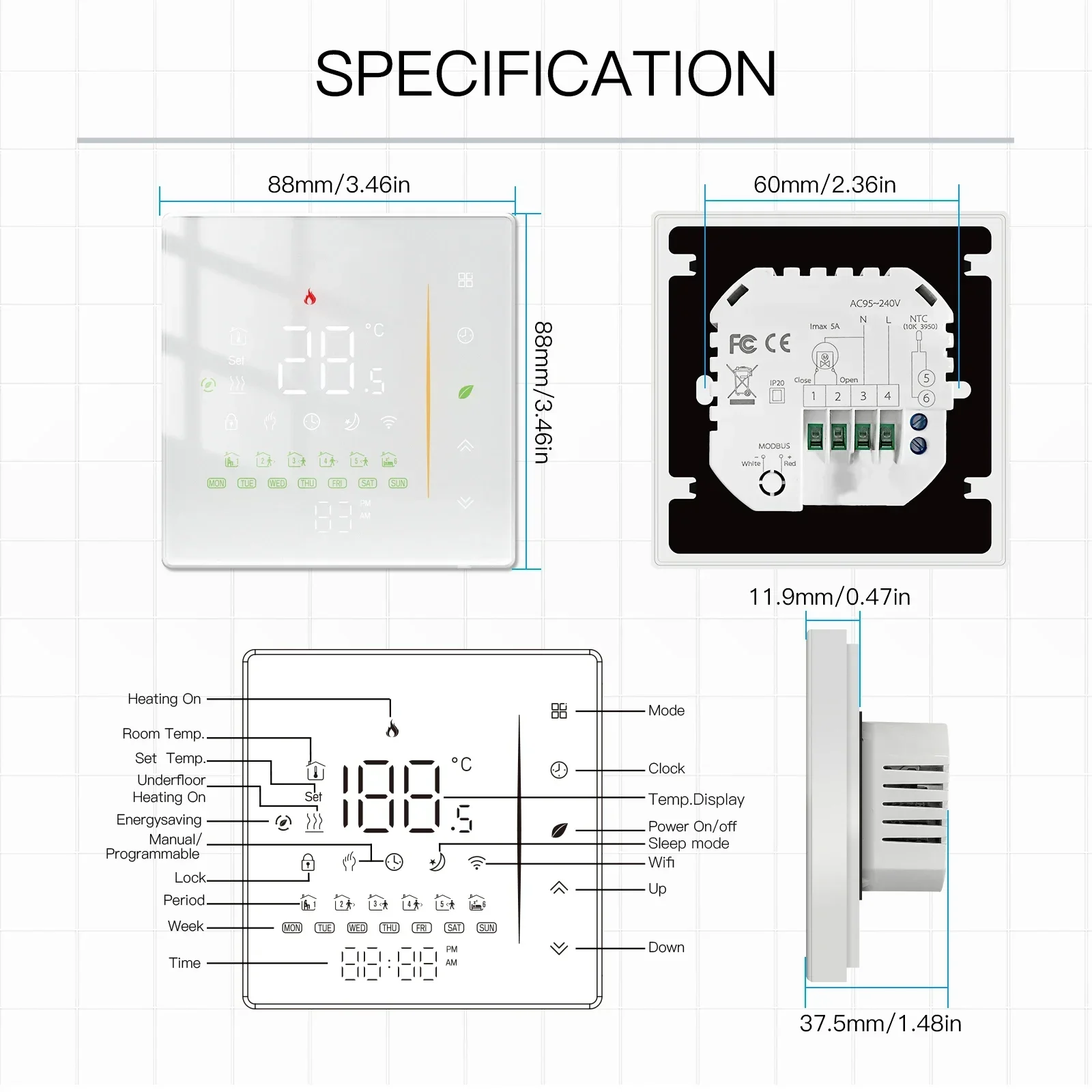 MOES Zigbee 온도 조절기, 물/전기 바닥 난방 가스 보일러 습도, 실내 온도 컨트롤러, Tuya Alex 5A16A 작동