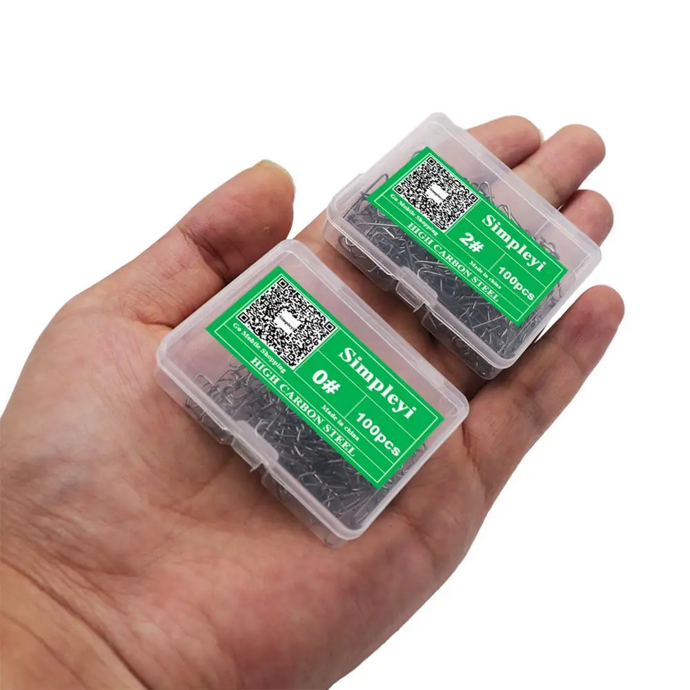 50-100 개/상자 스테인리스 후크 잠금 스냅 회전 솔리드 링 안전 스냅 0 #-4 # 낚시 후크 커넥터 물고기 상자 태클 도구