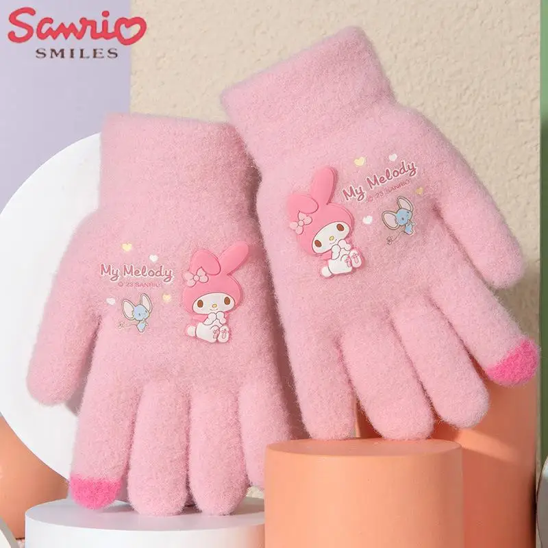 2023 산리오 장갑 어린이 만화 마이멜로디 포차코 쿠로미 겨울 소년 봉제 두꺼운 따뜻한 장갑 여아 다섯 손가락 장갑